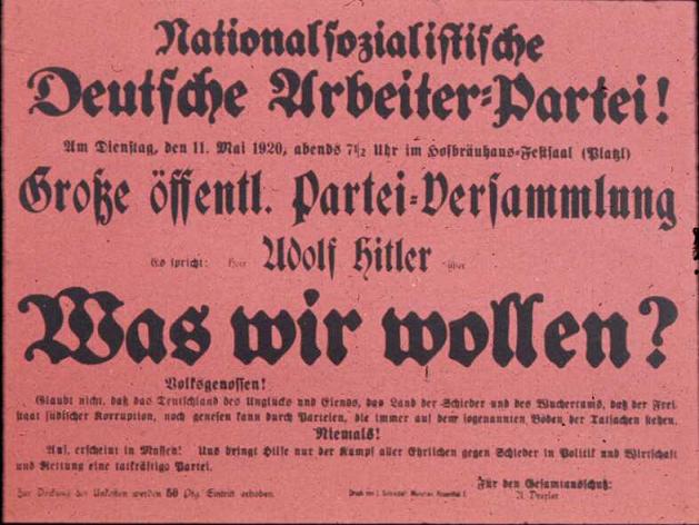 Jeden z pierwszych plakatów NSDAP.